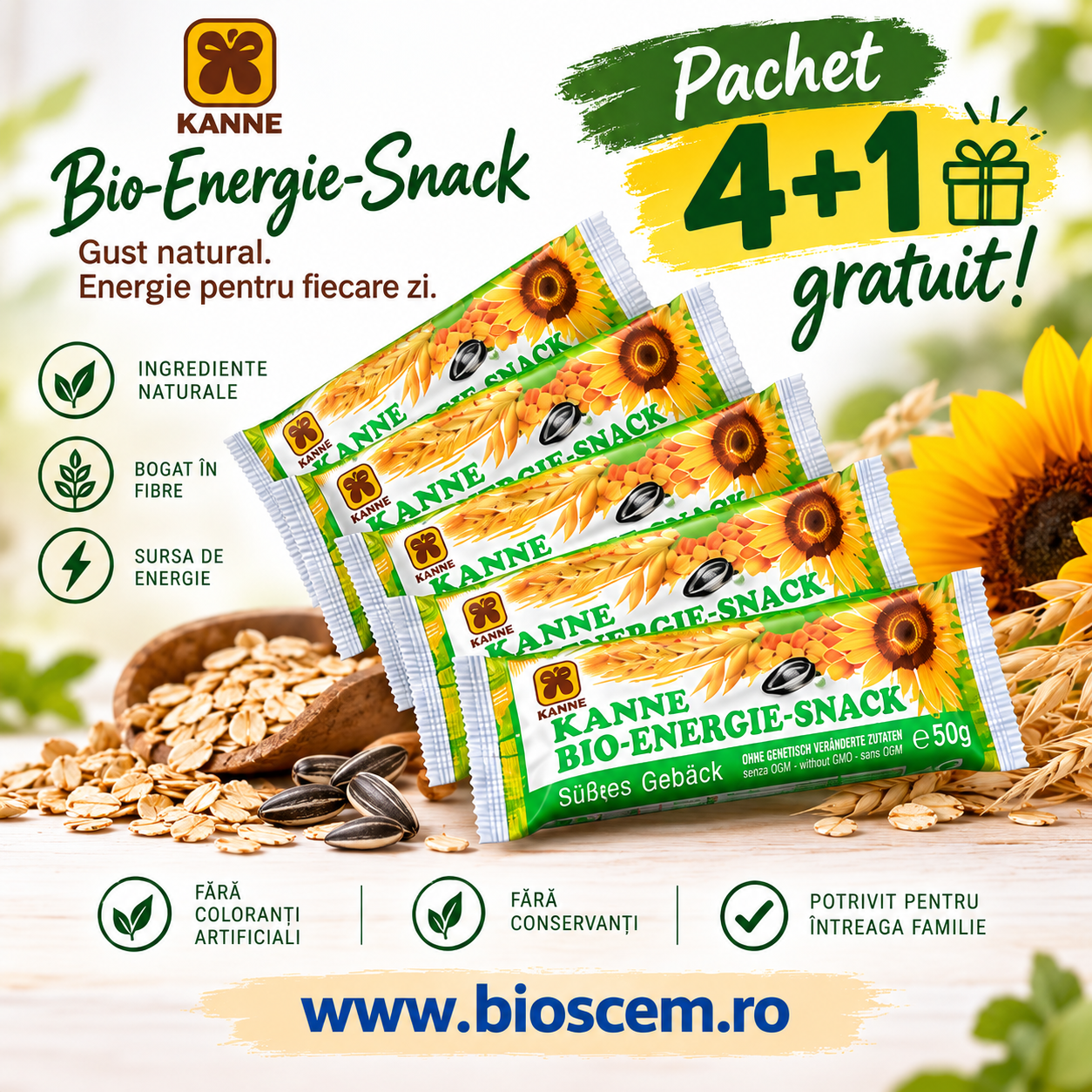 Pachet Batoane KANNE Bio-Energie-Snack – 4+1 GRATUIT