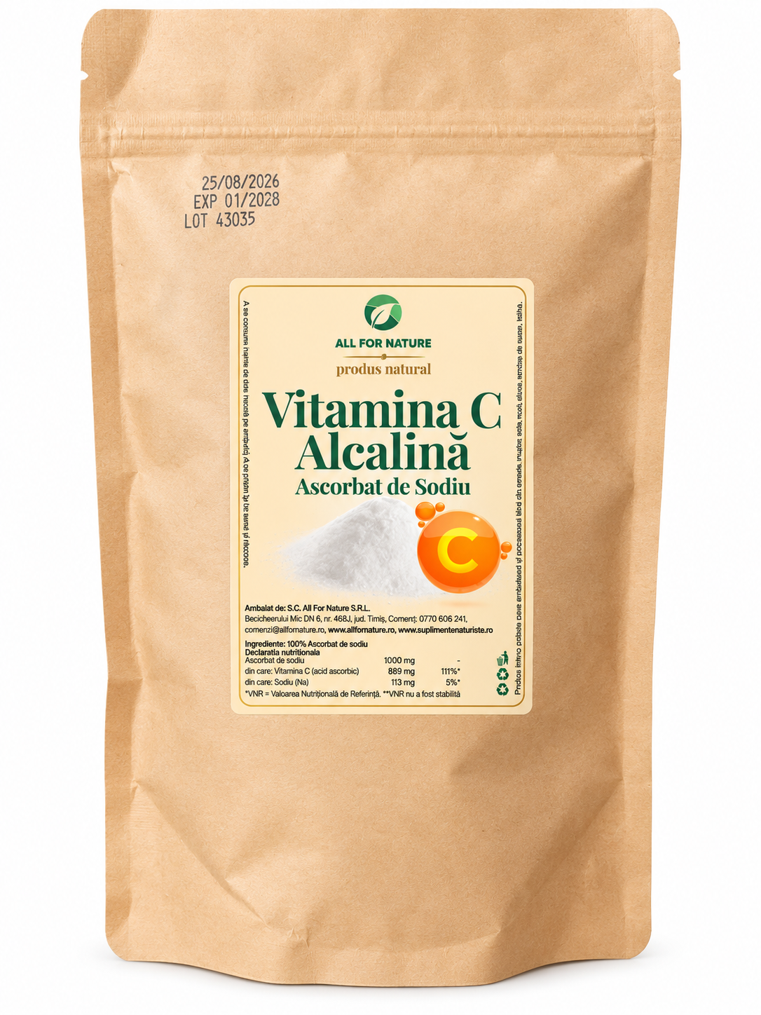 Vitamina C alcalină (ascorbat de sodiu) 500 gr
