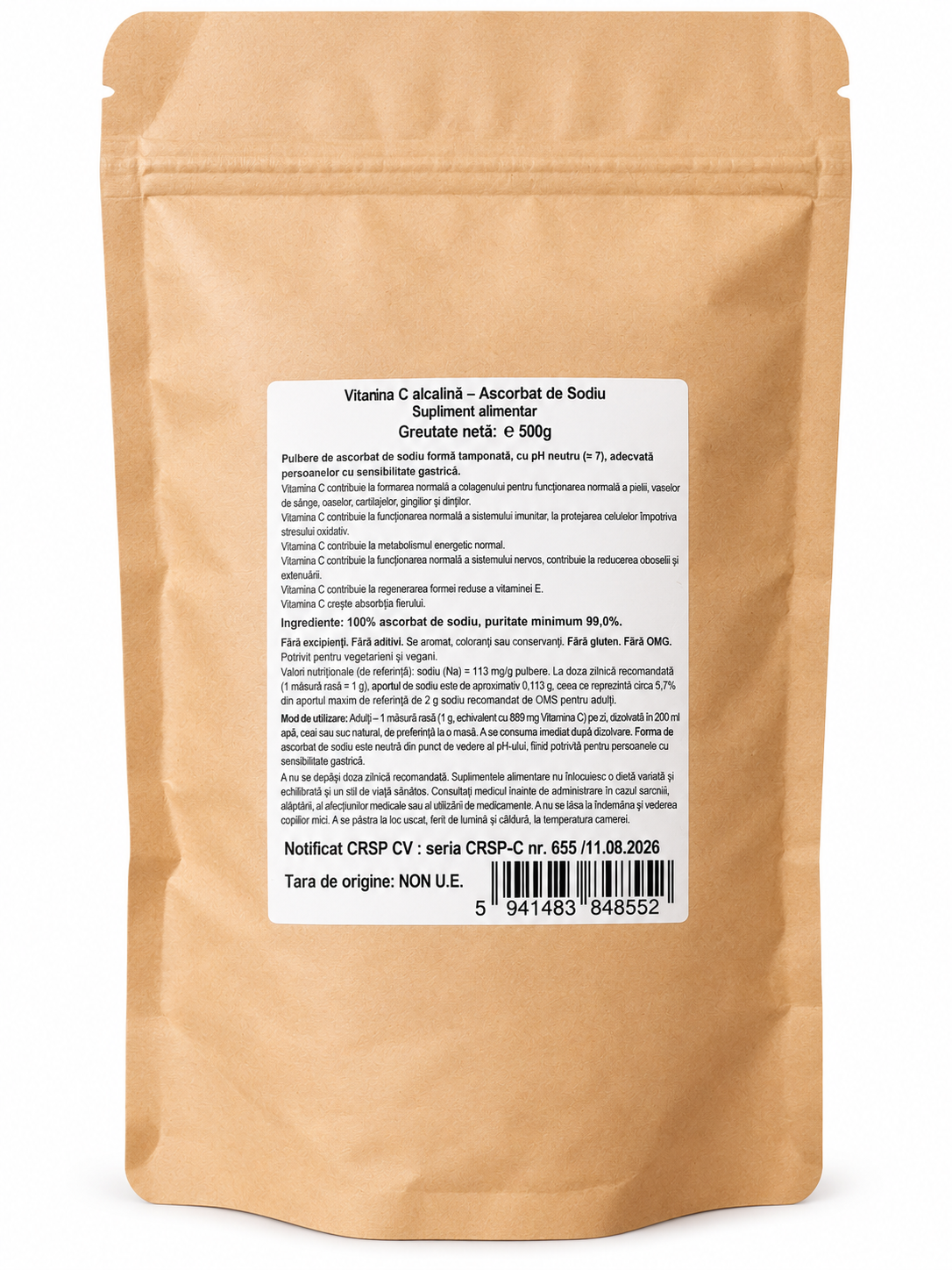 Vitamina C alcalină (ascorbat de sodiu) 500 gr