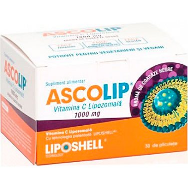 ASCOLIP Vitamina C Lipozomală 1000 mg aromă coacăze 30 plicuri