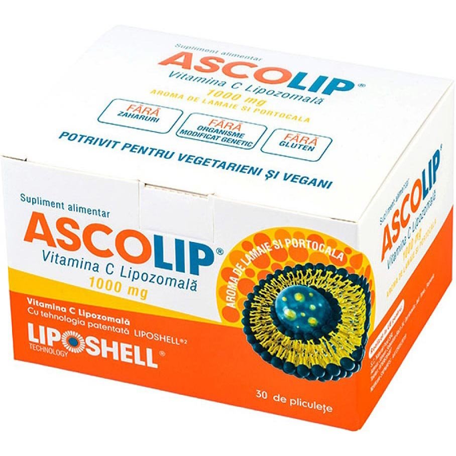 ASCOLIP Vitamina C Lipozomală 1000 mg aromă lămâie și portocală 30 plicuri