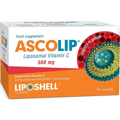 ASCOLIP Vitamina C Lipozomală 500 mg aromă cireșe 30 plicuri