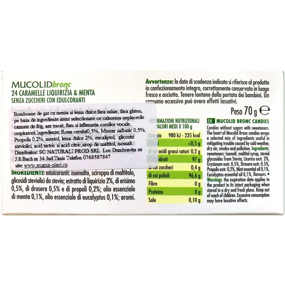 Caramele pentru gât cu mentă și lemn dulce Mucolid Bronc 24 c.