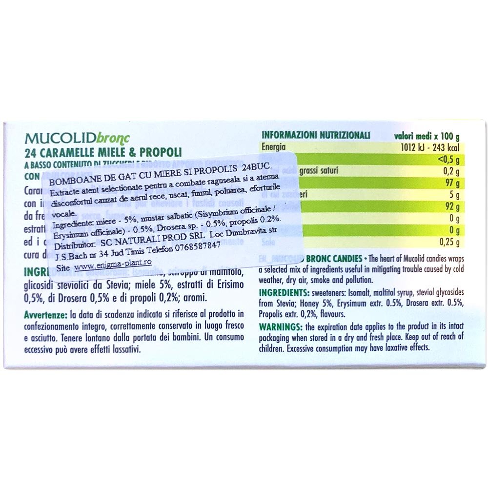 Caramele pentru gât cu miere și propolis Mucolid Bronc 24 c.