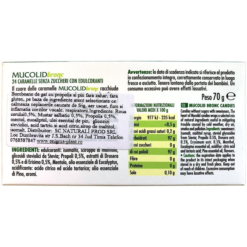 Caramele pentru gât cu propolis și pin Mucolid Bronc 24 c.