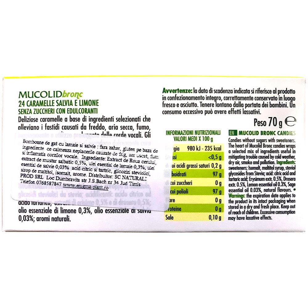 Caramele pentru gât cu salvie și lămâie Mucolid Bronc 24 c.