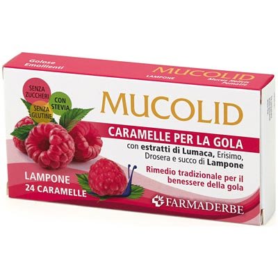Caramele pentru gât cu zmeură și extract de melc Mucolid 24 c.