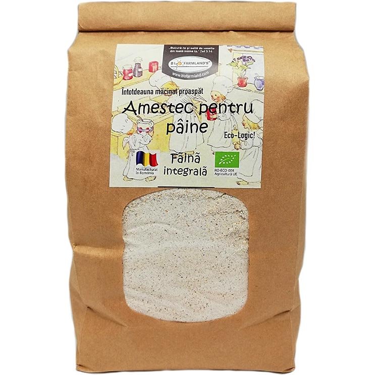 Făină integrală ecologică amestec pentru pâine BioFarmLand 1kg