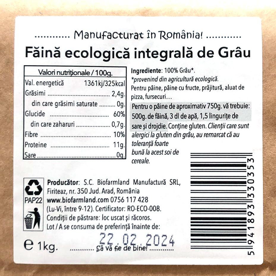 Făină integrală de Grâu ecologică BioFarmLand 1kg
