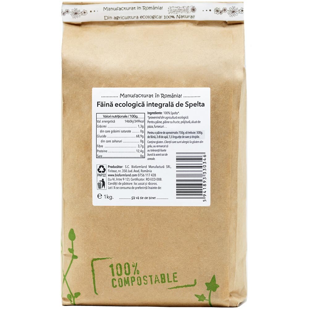 Făină integrală de Spelta ecologică BioFarmLand 1kg
