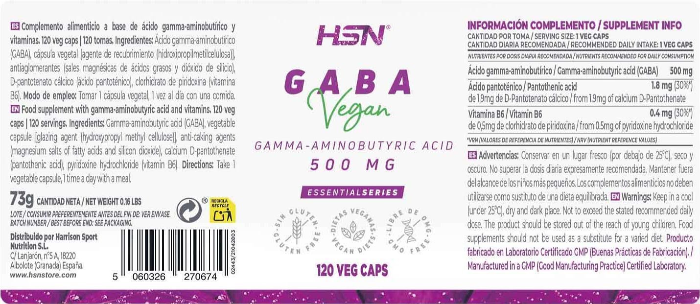 GABA cu vitaminele B5 şi B6 HSN 500 mg 120 caps.