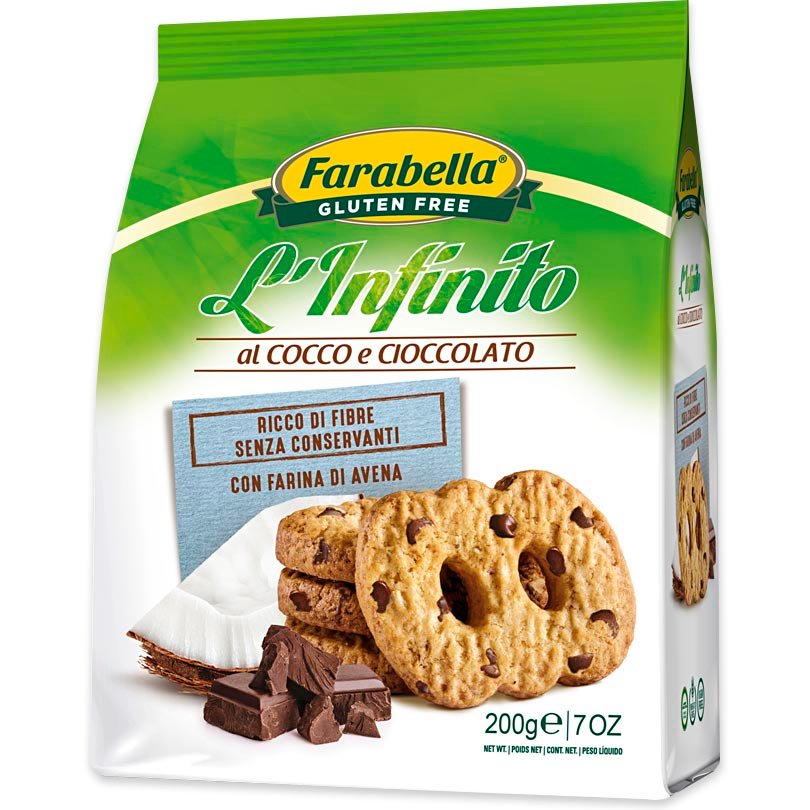 Infinito cu cocos și ciocolată – Biscuiți fără gluten Farabella 200g