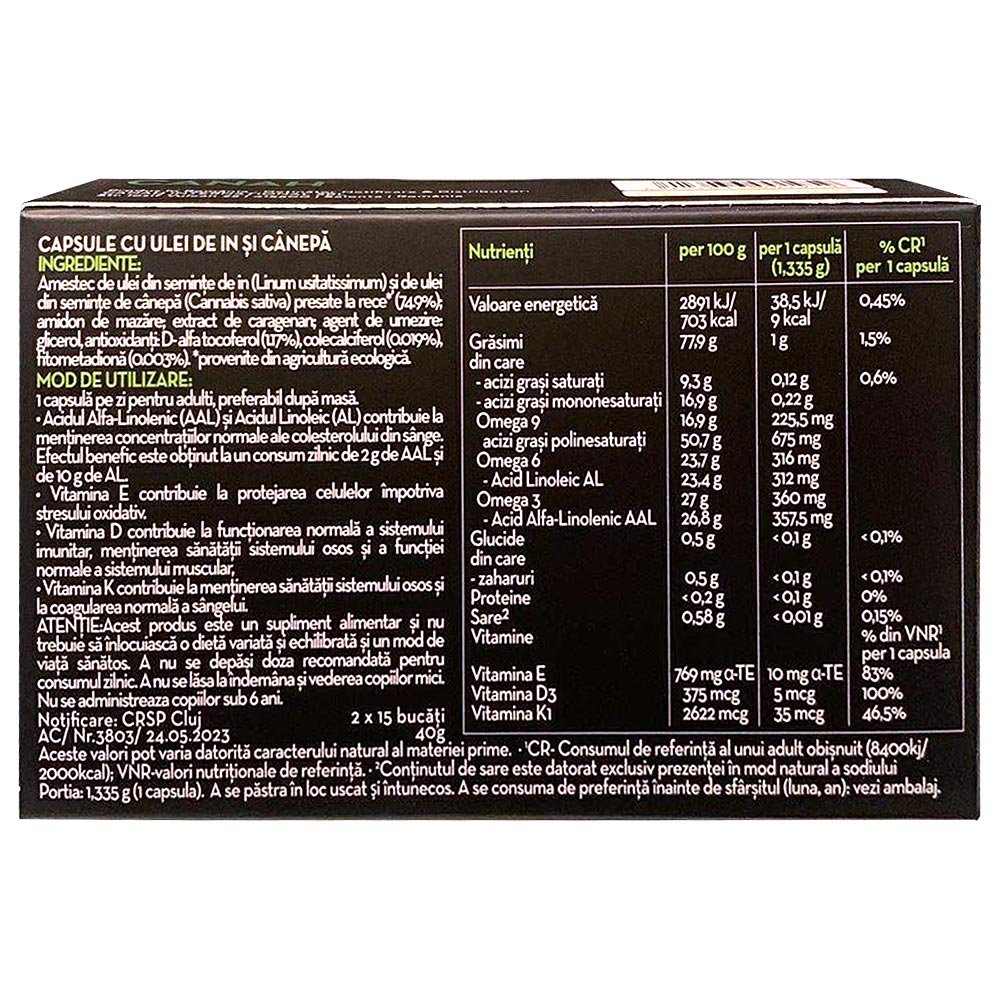 Capsule cu ulei de in și cânepă Omega 3+ CANAH 30 caps.
