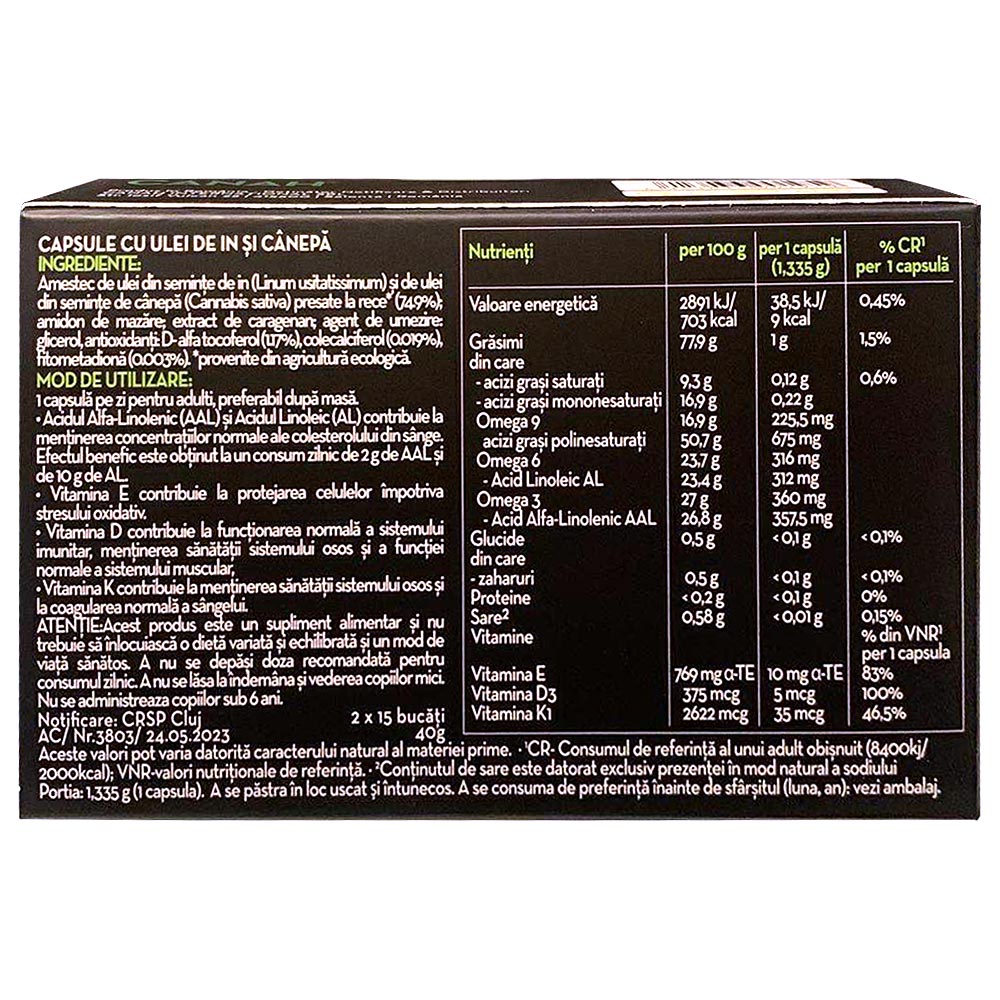 Capsule cu ulei de in și cânepă Omega 3+ CANAH 30 caps. - imagine 2